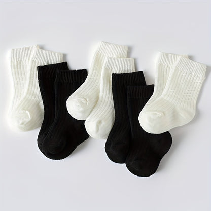 5-Pack Unisex Baby Toddler Mid-Calf Socks, Breathable Polyester Knit, Non-Slip, Hand Wash Only, All-Season Sports Socks