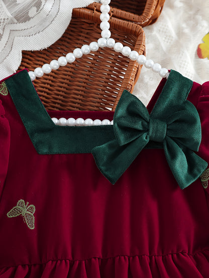 Dreamy Party Dress for Girls - Sweet 3-D Bow with Playful Embroidered Accents, Long Sleeve Spring/Fall Holiday Gathering Outfit