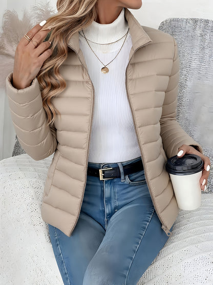 Women's Slim-Fit Quilted Polyester Jacket with High Neck