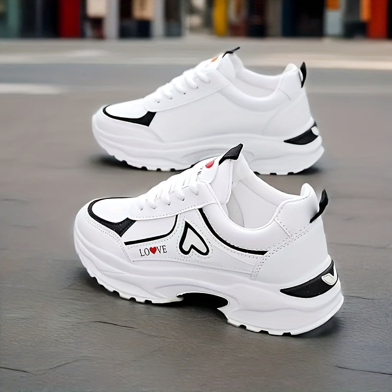 Women's Lightweight Low-Top Heart Lace-Up Sneakers for Casual Wear