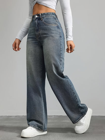 Women's High-Waist Retro Loose Straight-Leg Denim Jeans