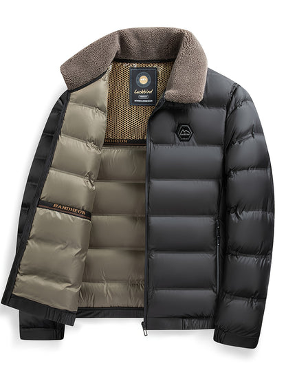 Men'S Heavyweight Winter Jacket - Thermal Insulated Coat with Zipper Closure, Slim Fit Formal & Casual Outerwear in Dark Green/Blue, Polyester-Lined Cold Weather Jacket for Everyday & Special Occasions, Winter Coats, Seasonal