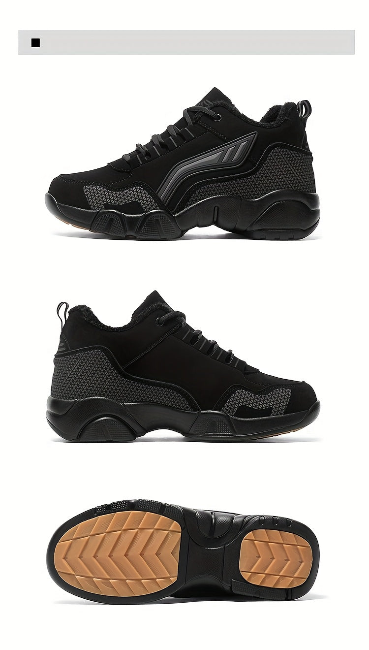 HIDEDUGO-ի ծանրքաշային ձմեռային կոշիկներ-սնիկերներ - Տաք միջին բարձրությամբ կոշիկներ, ամենագնացքային TPR ներբան, կապերով արտաքին կոշիկներ սառույցի և ձյան համար, մեծ չափսեր (սև/սպիտակ) - Ցուրտ եղանակի համար ամենօրյա և սպորտային կոշիկներ