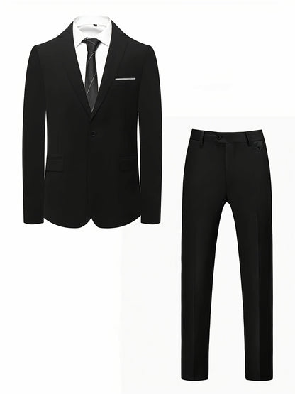 Men's Polyester Suit Set with Jacket & Trousers for Business Casual