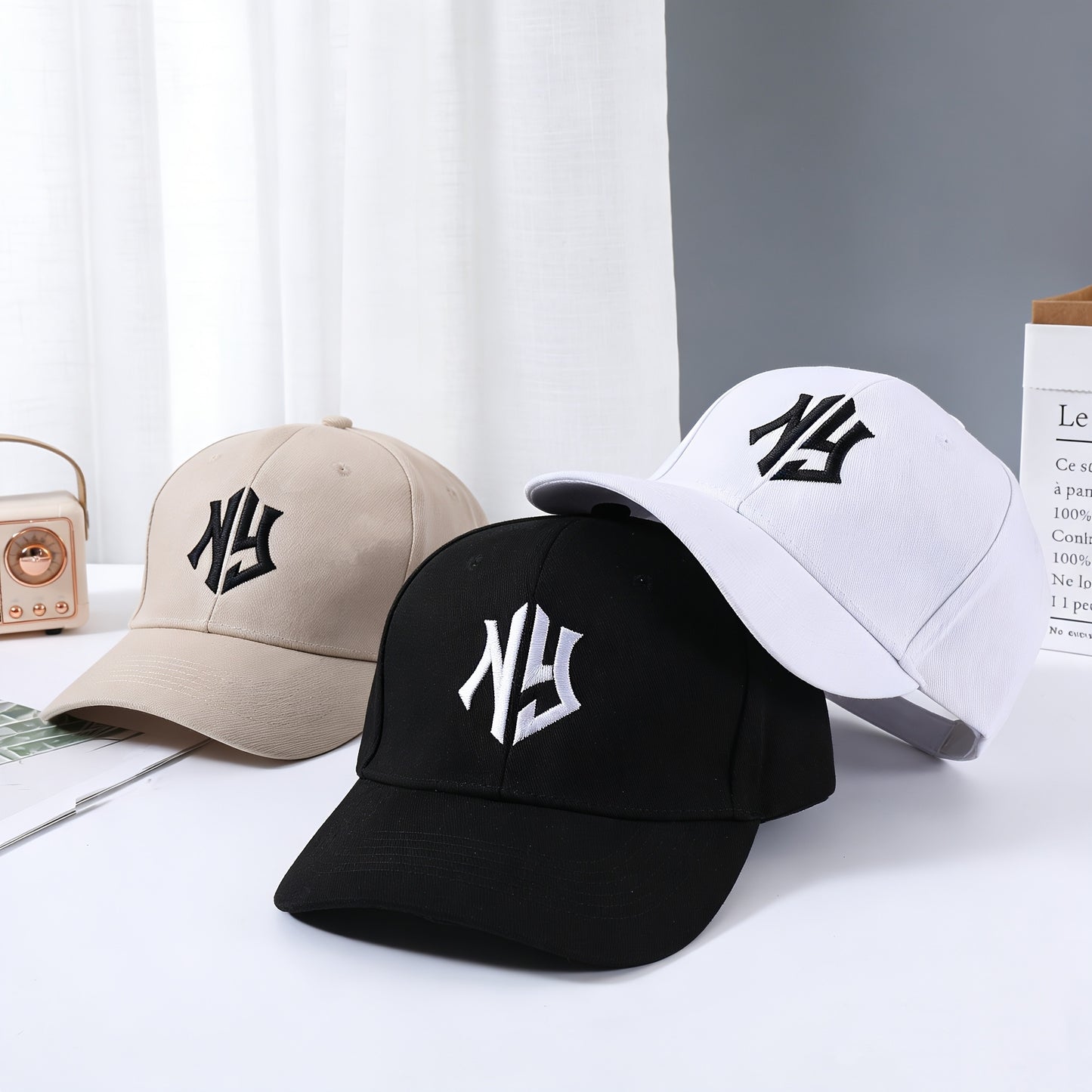 Embroidered NY Baseball Caps for Men & Women - Breathable Polyester