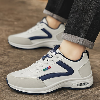 Men's Casual Skate Sneakers - Low-Top Breathable PU & Fabric Upper, Durable PVC Sole, Black/White Colorway for All-Season Urban Streetwear & Light Sports, Everyday Footwear | Sleek Sneaker Design | Fabric Lined Interior, Skat