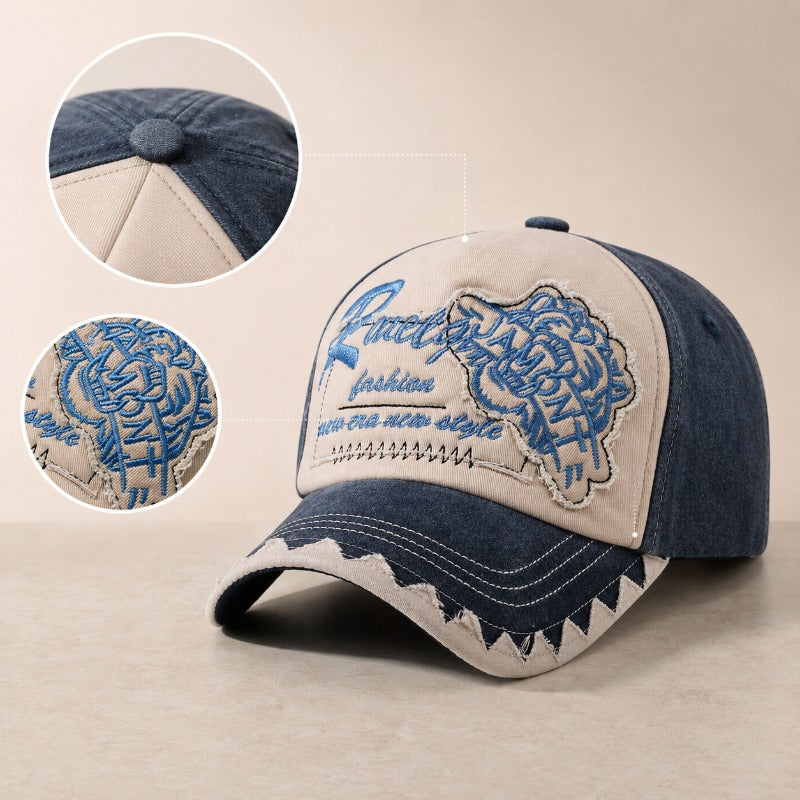 Vintage Washed Unisex Adjustable Baseball Cap with Embroidered Patch
