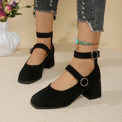 Women’s Casual Mary-Jane Shoes with Double Buckle & Block Heel