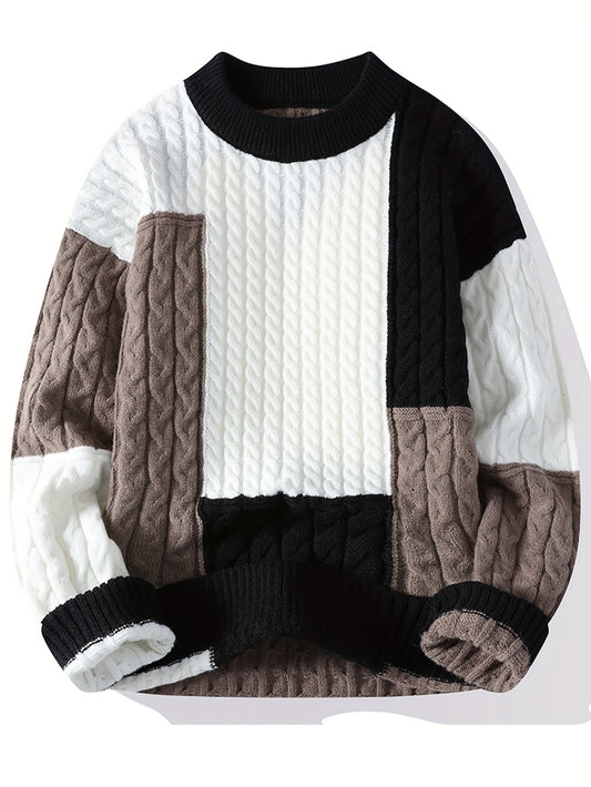 Men'S Sweater - Brown/ - Long Sleeve Crewneck Pullover for Fall/Winter, Office, Party, Everyday - Easy-Care Formal & Casual Sweater for Men