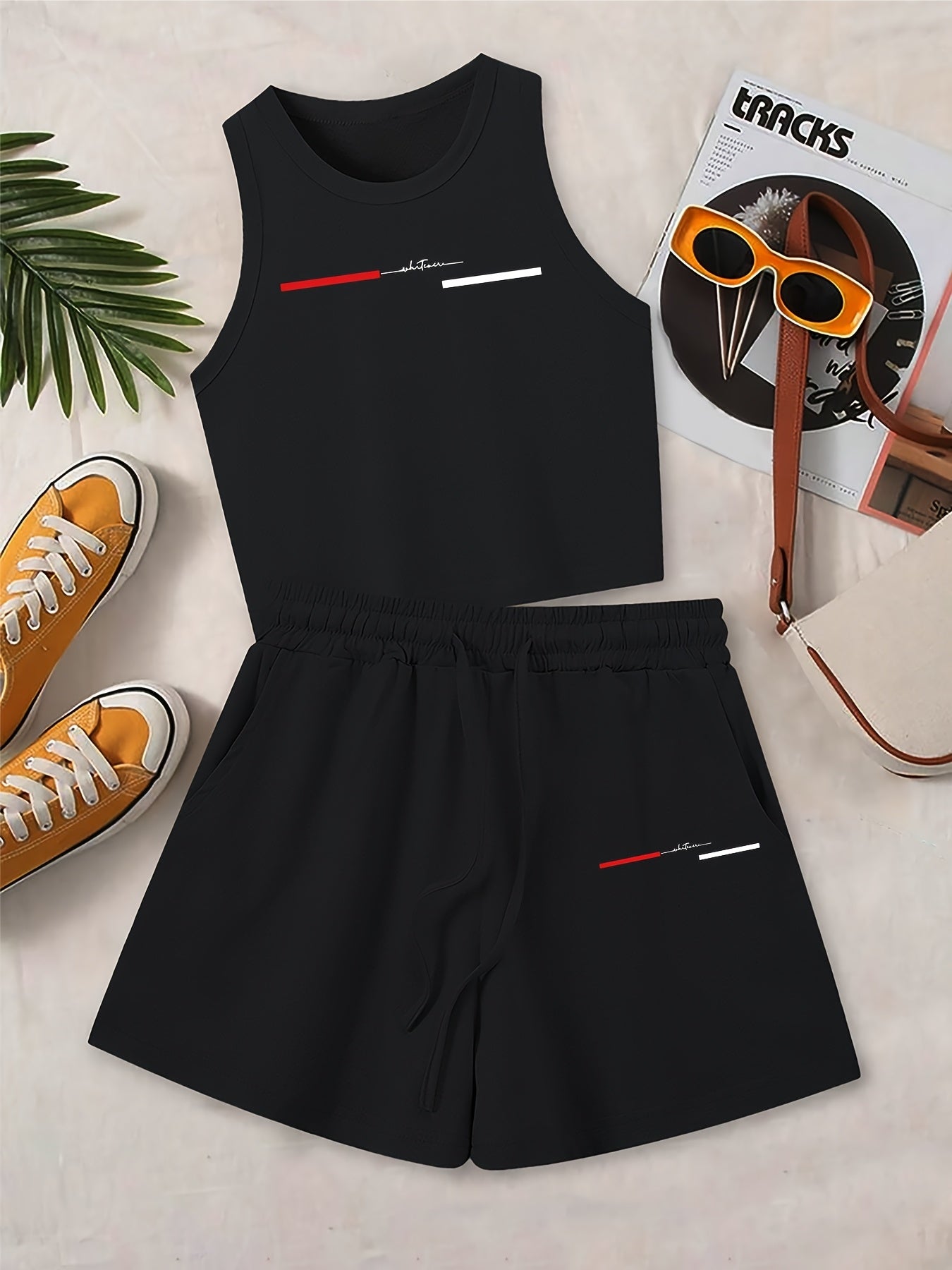 Casual Women's Two-Piece Vest and Shorts Set with Print