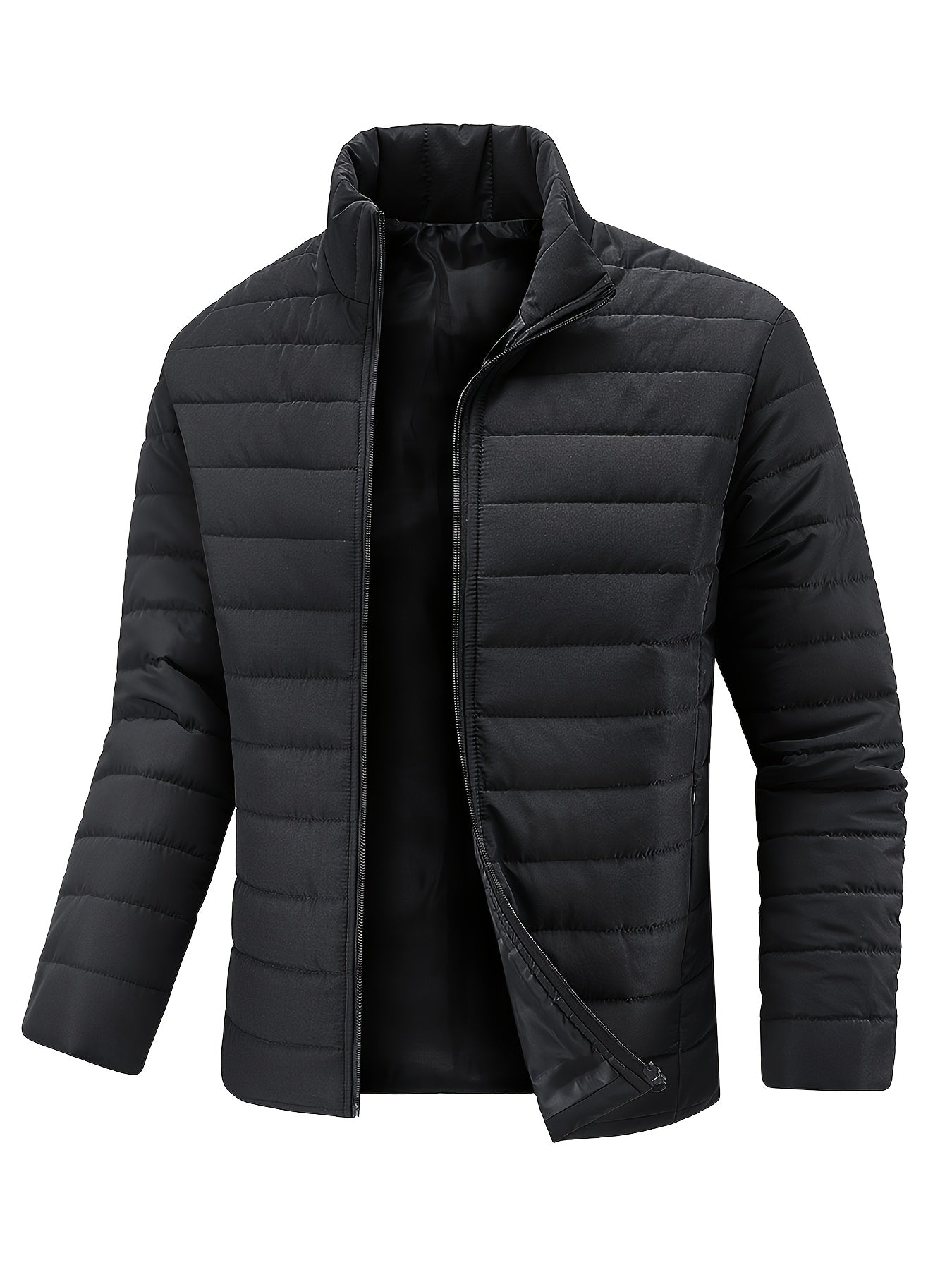Lightweight Black Quilted Jacket for Men, Featuring a Fashionable Collar And a, Available in Plus Sizes - ayq
