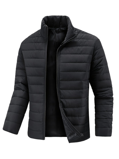 Lightweight Black Quilted Jacket for Men, Featuring a Fashionable Collar And a, Available in Plus Sizes - ayq