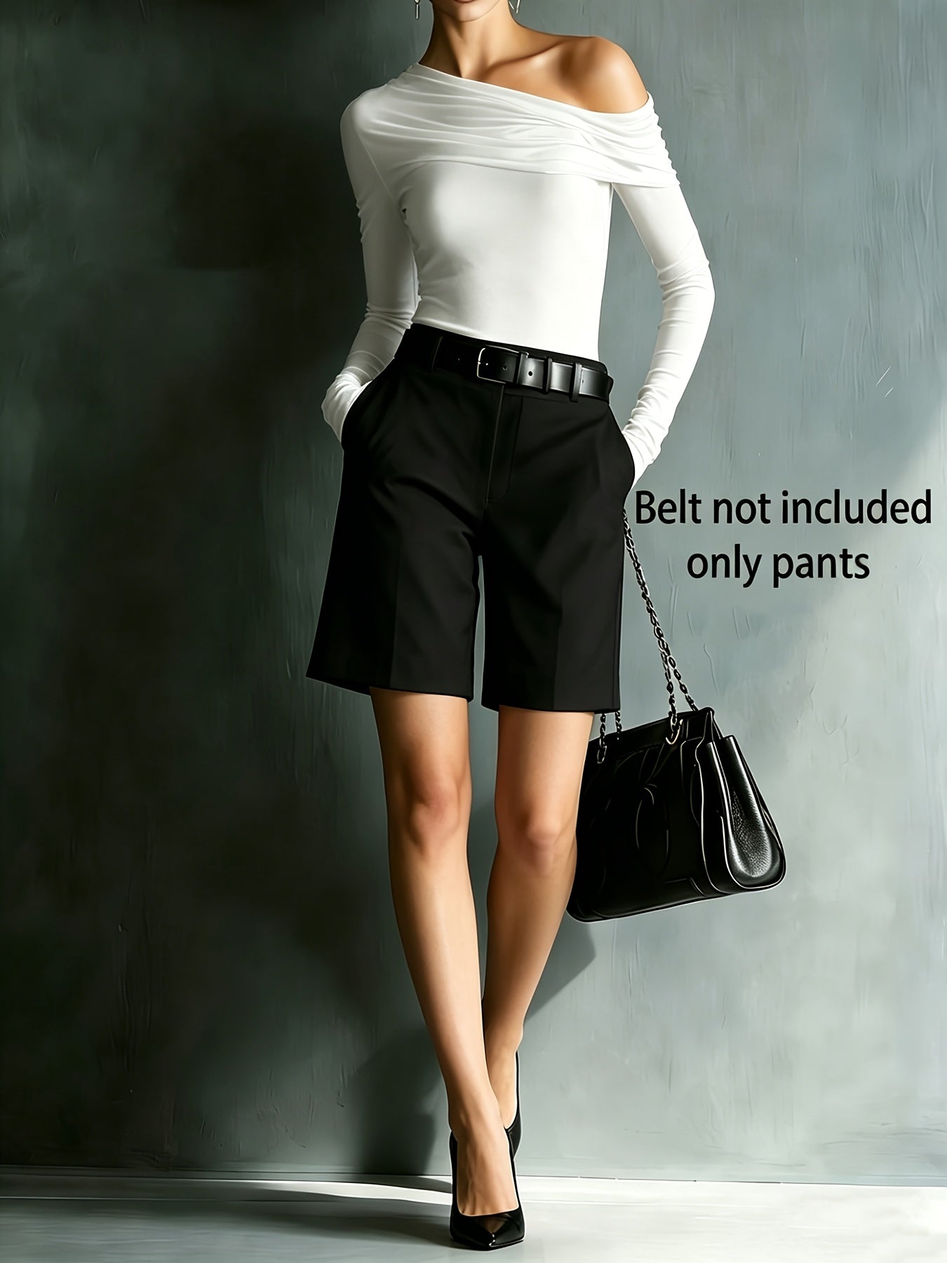 Women’s Elegant High-Waist Office Bermuda Shorts with Pockets