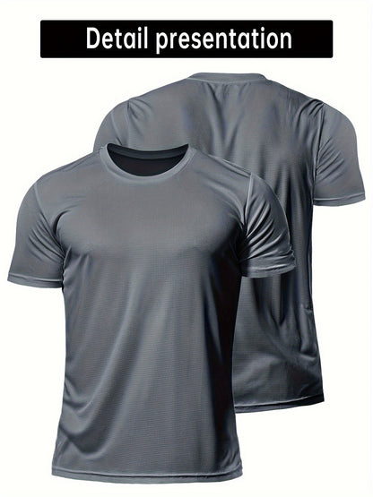 Տղամարդկանց պինդ սպորտային վերնաշապիկ, Active Breathable Short Mee Slim-fit Crew Neck Tee, Տղամարդու հագուստ բացօթյա համար