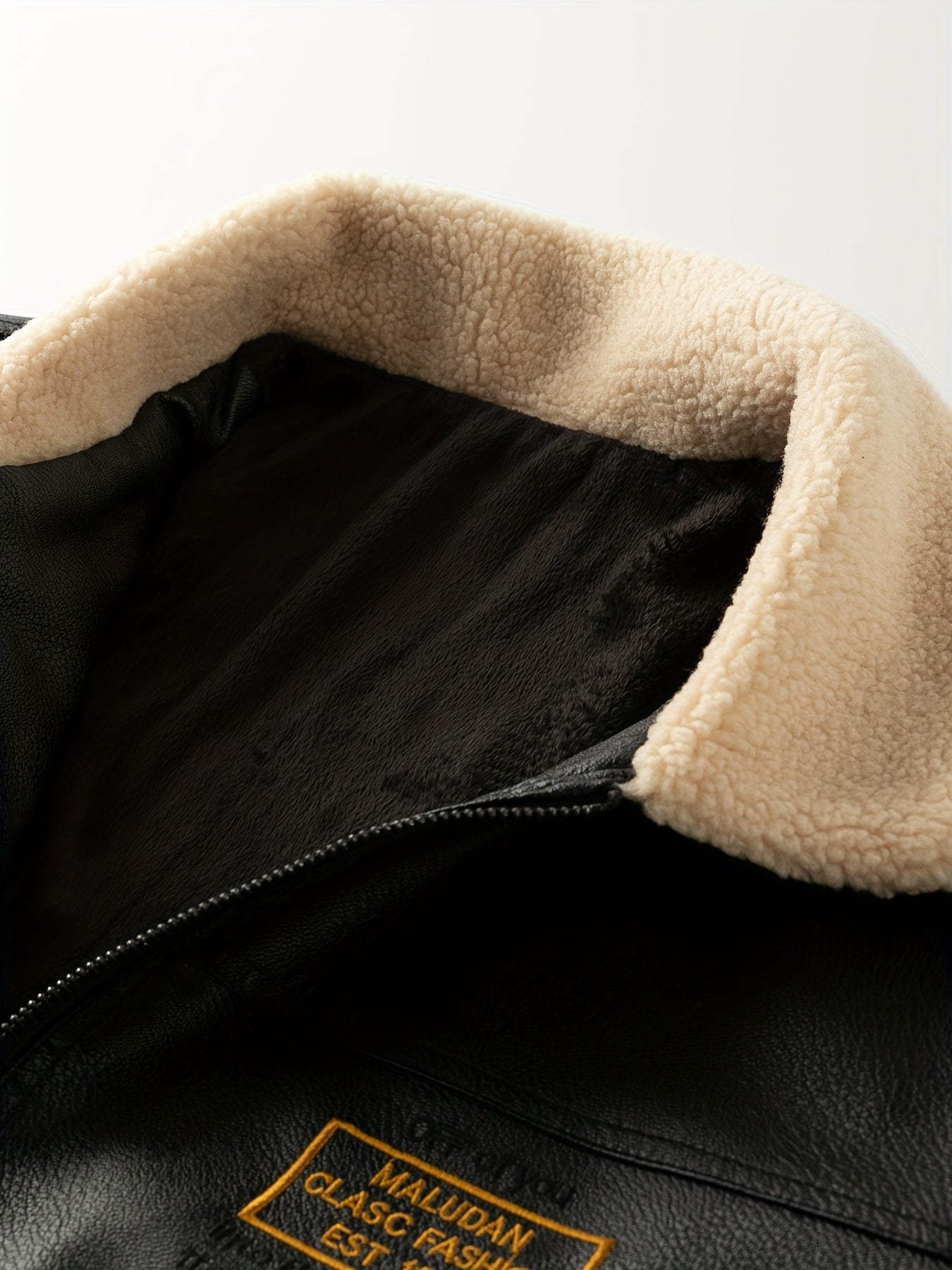 Men'S Faux Leather Bomber Jacket with Fleece Lining - Casual Motorcycle Style, Zip-Up, Long Sleeve, Drop Shoulder, Polyester Lining, Regular Fit, Outdoor & Hiking Wear, Outdoor Jacket | Bomber Jacket | Polyester Lined Jacket