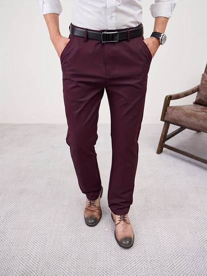 Men'S Casual Solid Color Regular Length Slight Stretch Woven Fabric Pants for Adult