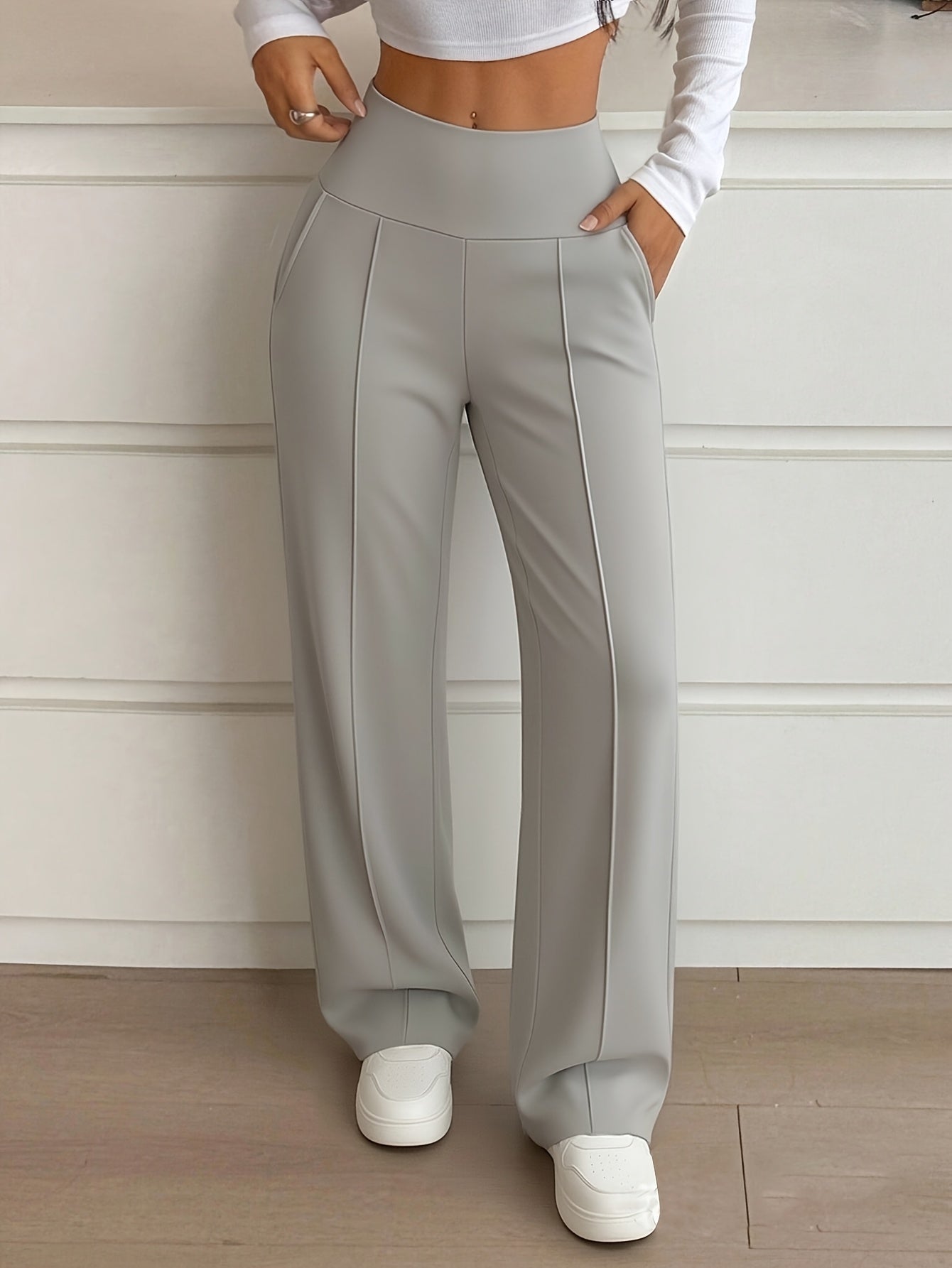 Women’s High-Waist Wide-Leg Stretch Trousers for Spring/Fall