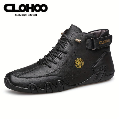 Men's Casual High-Top Sneakers with Soft PU Upper and Rubber Sole