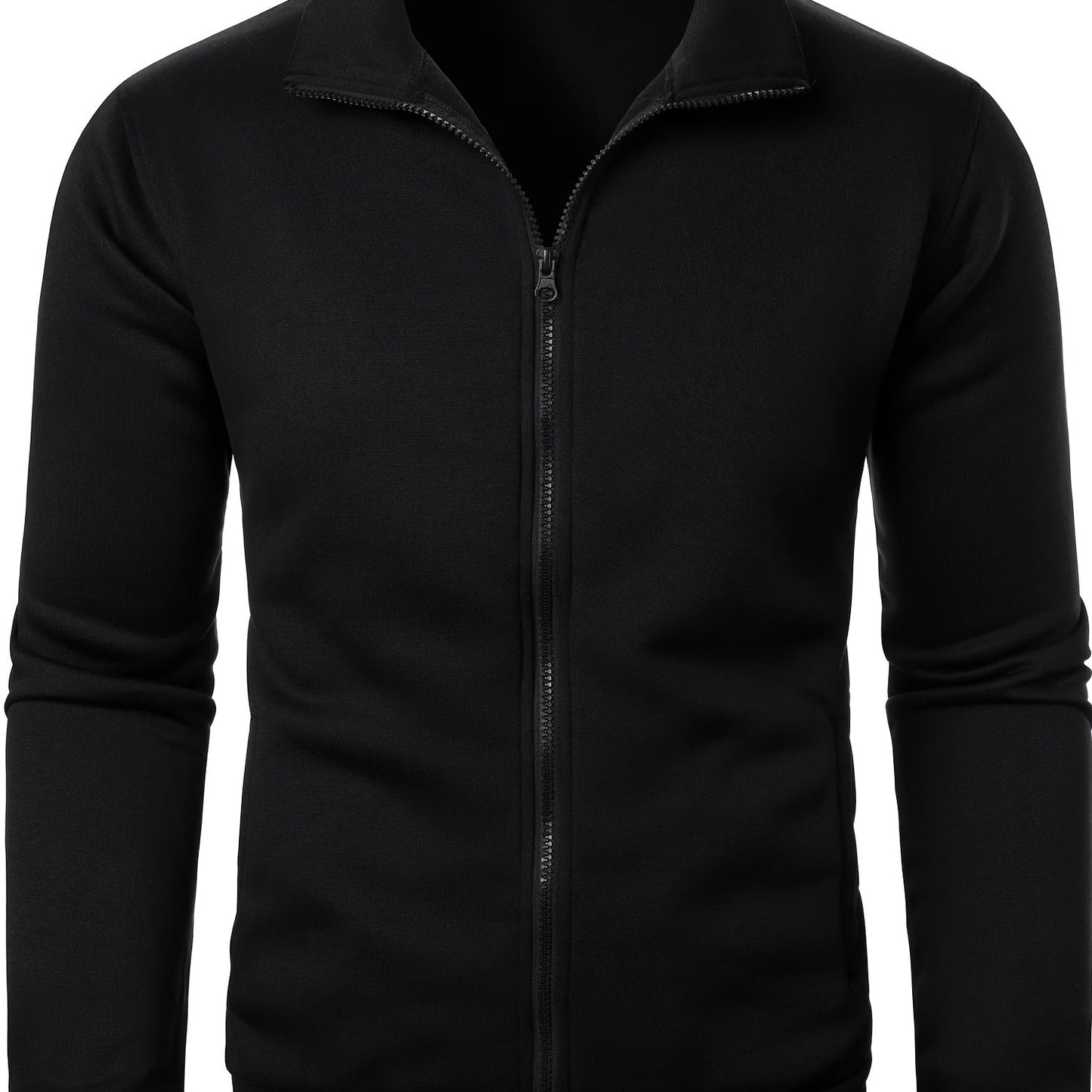 Men'S Slim-Fit Fleece-Lined Zip-Up Hoodie - Warm Long Sleeve Casual Jacket with Stand Collar, Solid Color, Polyester Lining, Pockets, Regular Fit for Fall/Winter, Winter Hoodie, Autumn Outerwear, Sleek Design, Durable Fabric,