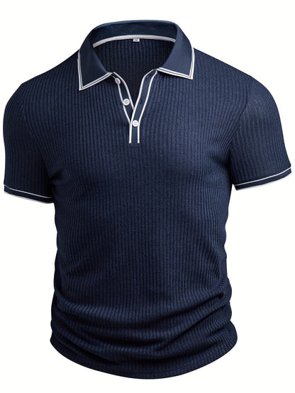 Men's Summer Casual Polo Shirt with Contrast Collar
