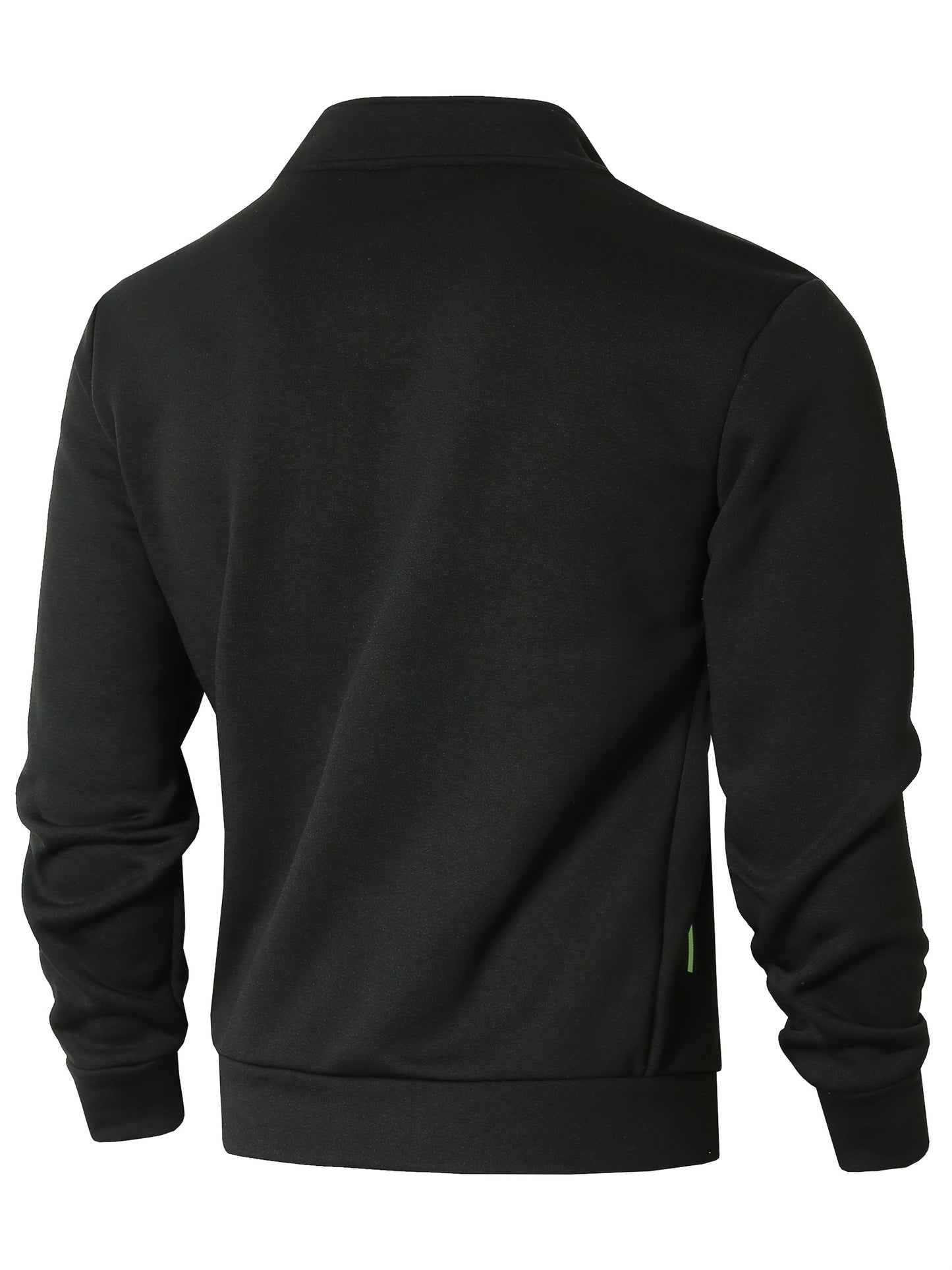 Men's Sporty Full-Zip Stand Collar Sweatshirt - Long Sleeve Casual Pullover with Neon Green Accents, Solid Color Non-Stretch Fabric, Regular Fit for Fall Winter