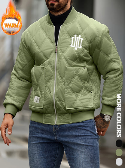 Men's Heavy-Duty Winter Jacket with Thick & Windproof, White Coat with Black Logo & Lettering, Large Zippered Pocket, Machine Washable - Casual Outerwear for Skiing, Travel, Streetwear (Regular Fit), Winter Jacket For Men, Me