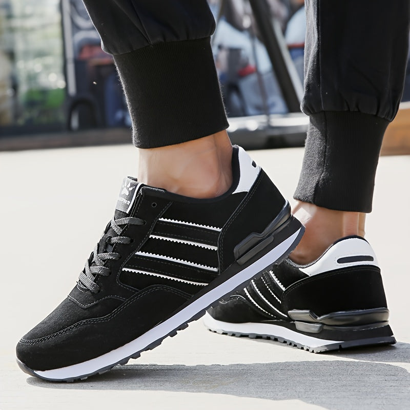 Men's Trendy Solid Old School Style Sneakers, Comfy Non Slip Casual Lace Up Shoes For Men's Outdoor Activities
