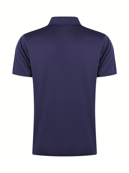 [Golf Apparel] Men's Classic White Shirt - Casual Summer Style with Short Sleeves, Zipper Collar, and Stretch Polyester Fabric - Perfect for Streetwear & Golf