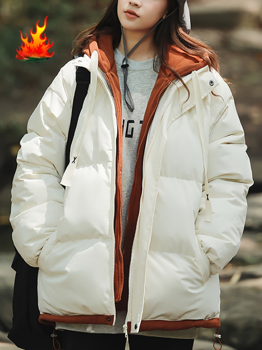 Կանացի բաց կապույտ, գլխարկով փքված բաճկոն - հարմարավետ, բրդյա ծածկույթով ձմեռային վերարկու՝ լարերով, առօրյա ոճ՝ ցուրտ եղանակի համար, ձմեռային վերարկու