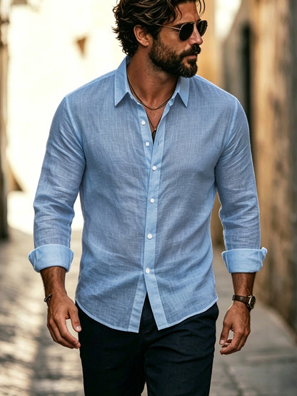 Men's Business Casual Long Sleeve Lyocell Shirt for Spring & Fall
