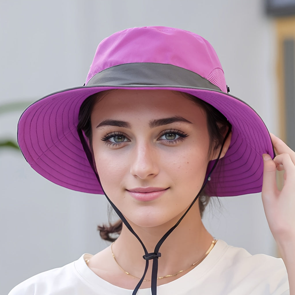 Women's Dual-Tone Sun Hat with Ponytail Hole - Breathable Mesh, Waterproof, Wide Brim for Beach & Fishing, Perfect for Spring, Summer & Fall