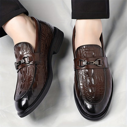 Men's Alligator Print Casual Loafers with Soft Rubber Sole