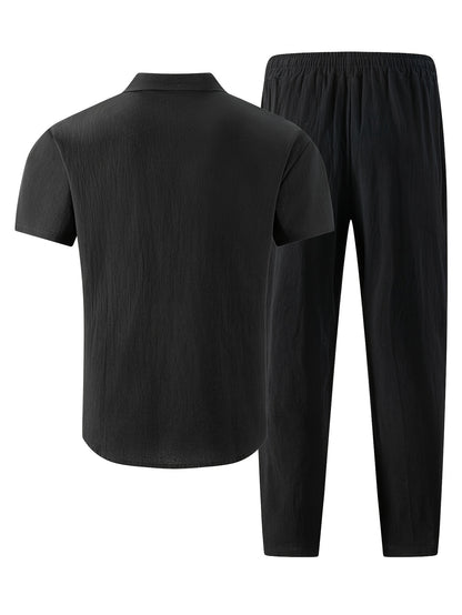 Men's Summer Casual Linen Blend Two-Pocket Shirt & Pants Set