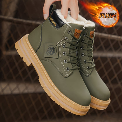 Men's Snow Sports Training Shoes for Autumn and Winter, Featuring a Plush-lined Thick Design for All-over Comfort. Soft, Light Beige-friendly, and Thickly Insulated for Warmth, Suitable for Various Winter Leisure Activities.