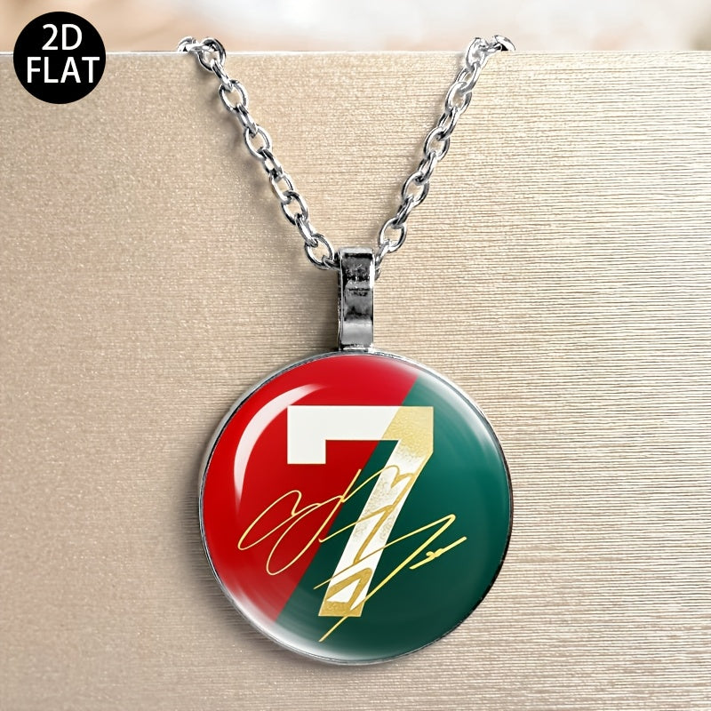 Auspicious Number 7 Soccer Pendant Necklace with Red Green Jersey Desi - ayq