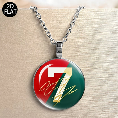 Auspicious Number 7 Soccer Pendant Necklace with Red Green Jersey Desi - ayq
