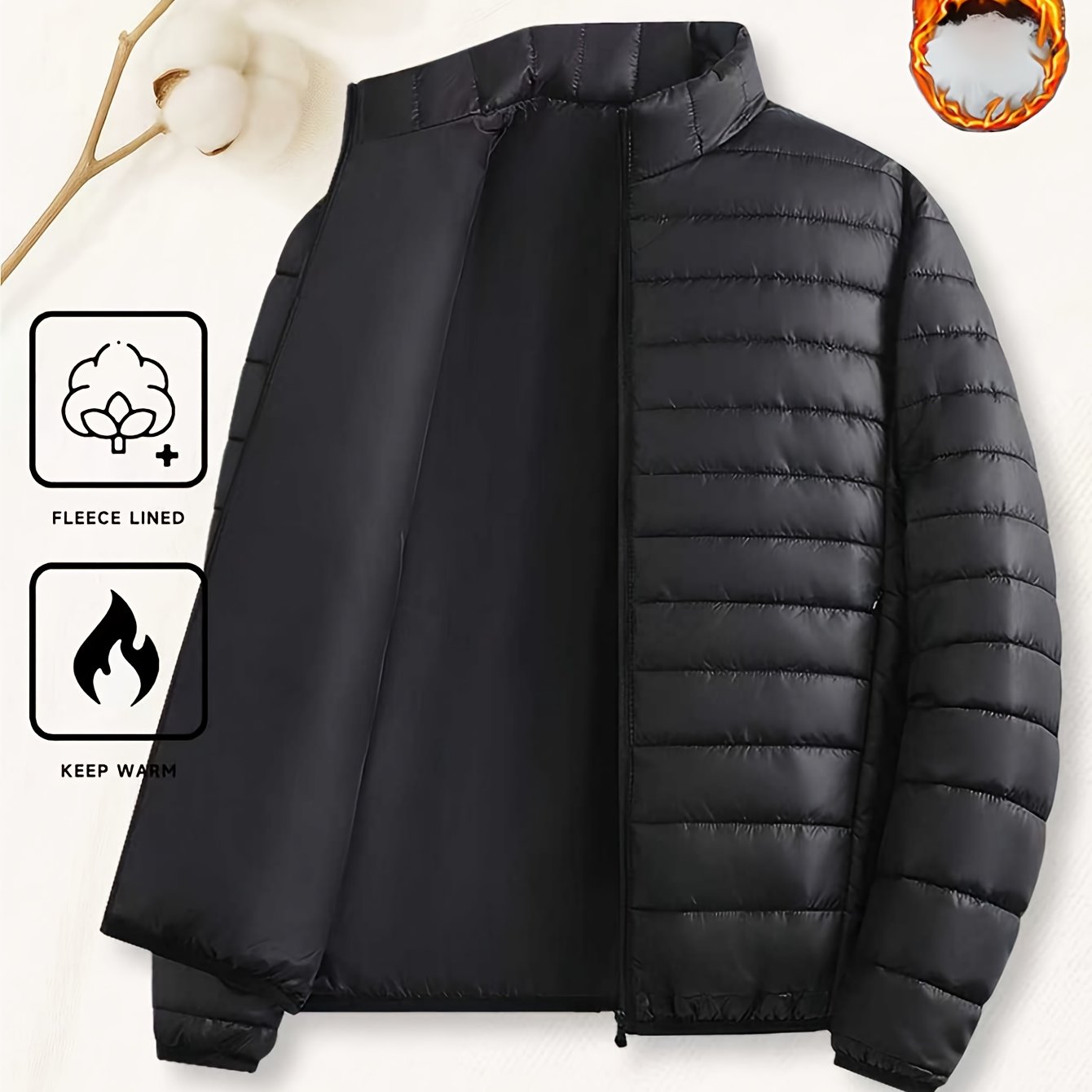 Men's Padded Coat - Men's Autumn/Winter Warm Outerwear - Men's Top - Men's Stand Collar Jacket - Men's Coat Jacket - Men's Warm Coat - Men's Overcoat - Men's Clothing - Men's Cold-Proof Coat - Autumn/Winter Coat, Solid Color, - ayq