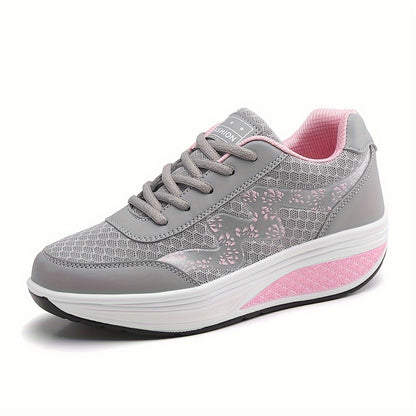 Women's Light Blue Breathable Mesh Sneakers - Air-Cushioned, Thick-Soled Sneakers with Sport Control  Lace-Up Design for All Seasons