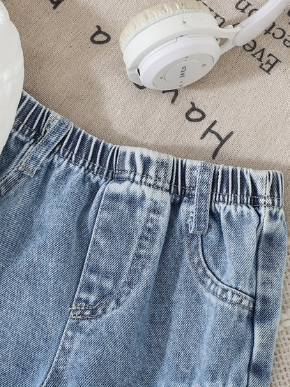 Cute Baby Boy Fall Set: Bear Sweatshirt & Denim Jogger Pants