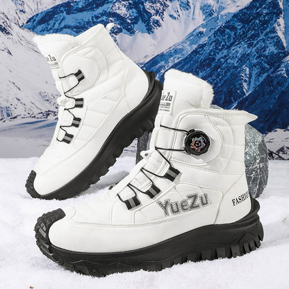 Men's -Lined Snow Boots, Winter Warm Work Boots, Wear-Resistant Outsole Anti-Slip Hiking Boots, Outdoor Trekking Boots, Tactical Work Boots, Gear Pattern Anti-Slip Sole, Snow Mountain Hiking Boots, Professional Outdoor Polar