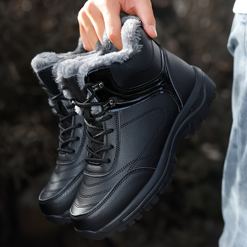 Men'S High-Top Snow Boots for Winter, Featuring Thickened Fleece for Warmth, Designed for Outdoor Activities with Slip-Resistant And Wear-Resistant Properties.