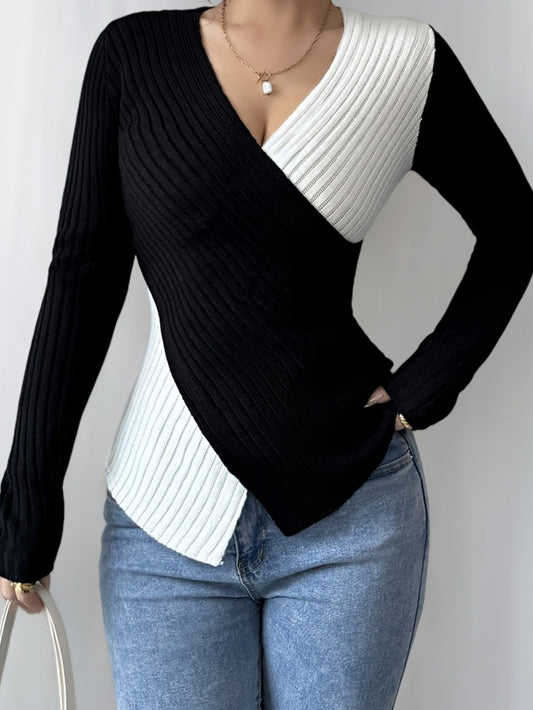 Կանացի էլեգանտ, գունային բլոկներով երկար թևքերով շապիկ - V-ձև, նեղ չափսերով և վարդագույն, հարմարավետ և նորաձև գարուն/աշուն, բազմակողմանի առօրյա կամ շքեղ հանդերձանք, բազմակողմանի նորաձևություն | V-ձև վերնաշապիկ | Շինարարություն, կանացի շապիկներ