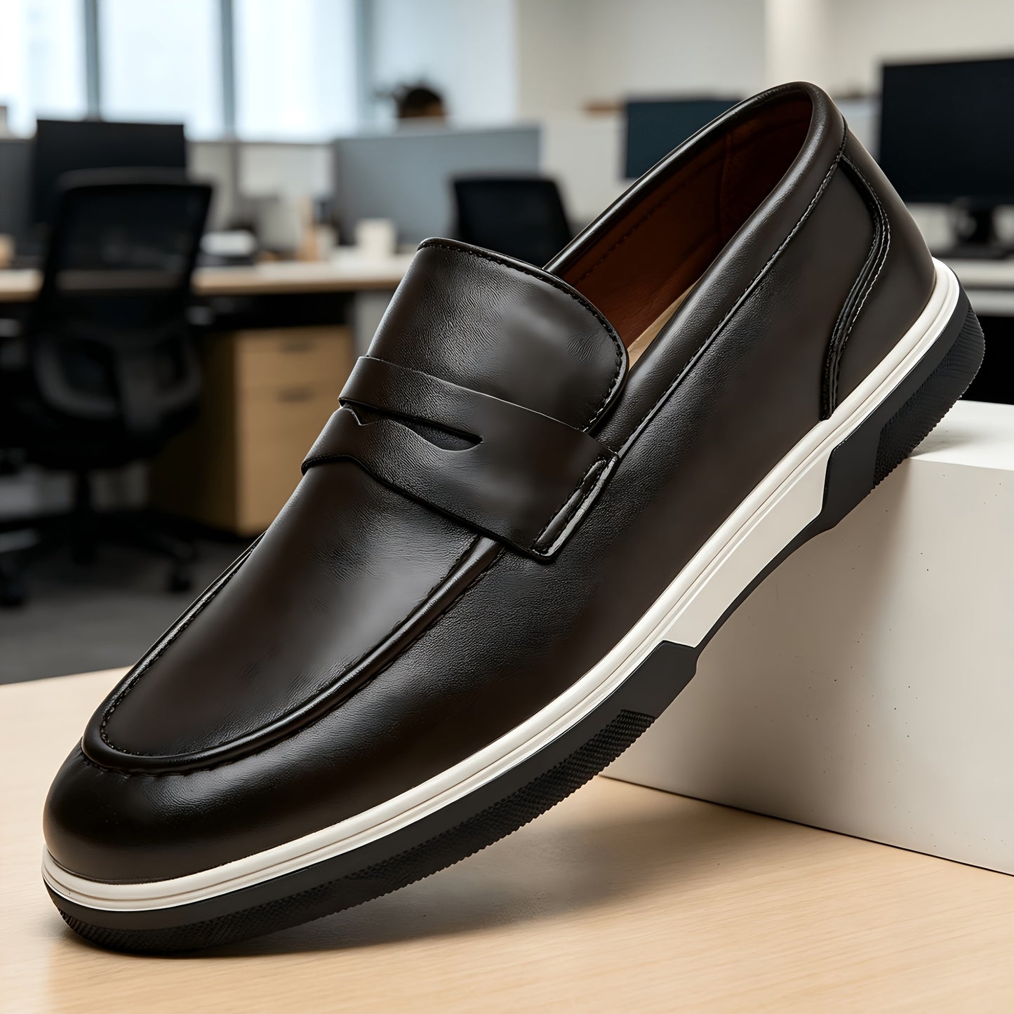 Men's Genuine PU Leather Slip-On Loafers, Breathable & Soft Sole