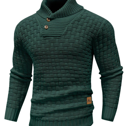 Men's Casual Waffle Pattern High Stretch Sweater, Chic Mature Pullover Sweater For Fall Winter