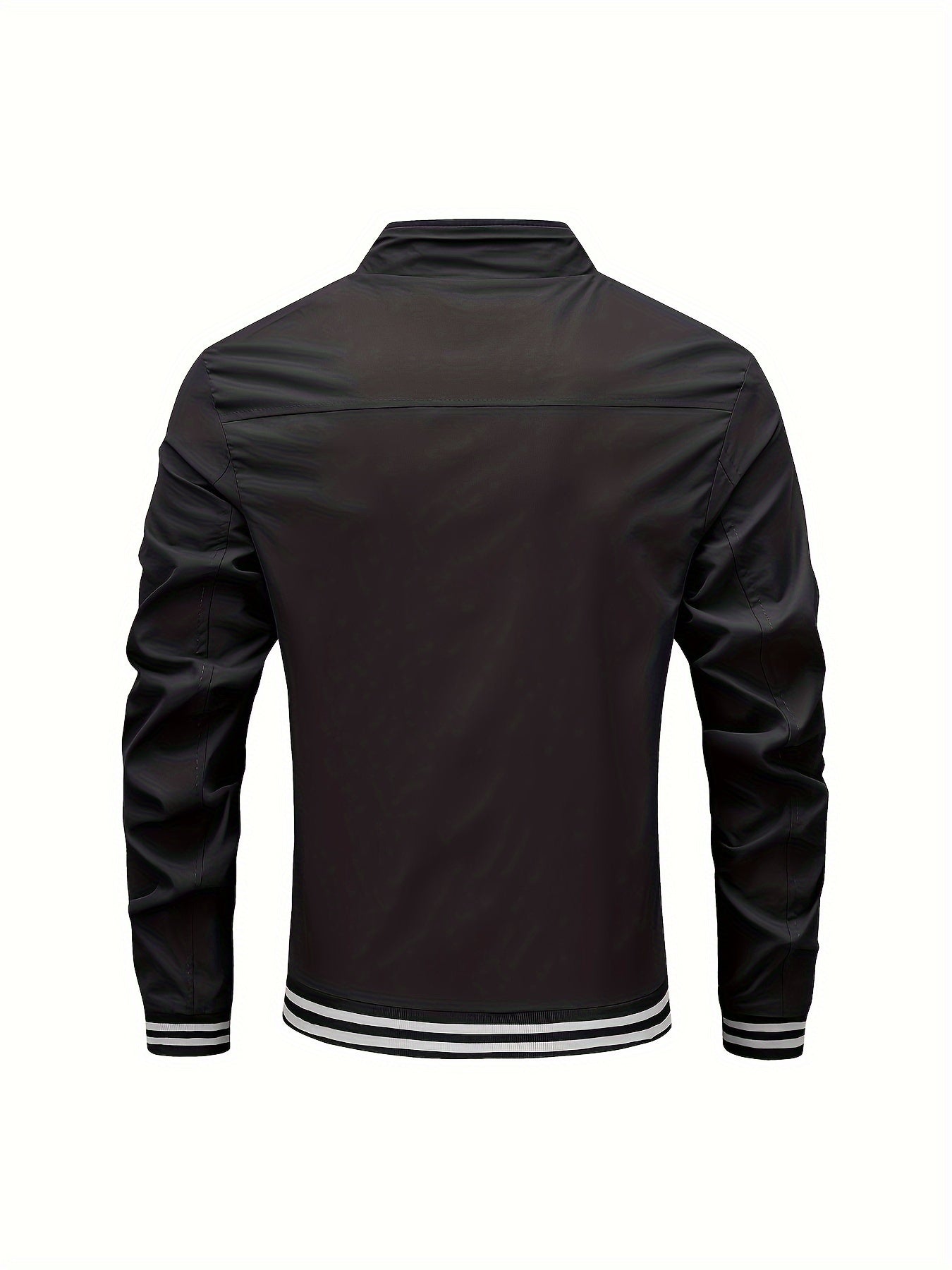 Men's Stand Collar Long Sleeve Zip Up Sports Jacket With Contrast Trim Design, Men's Spring Fall Outwear, As Gifts
