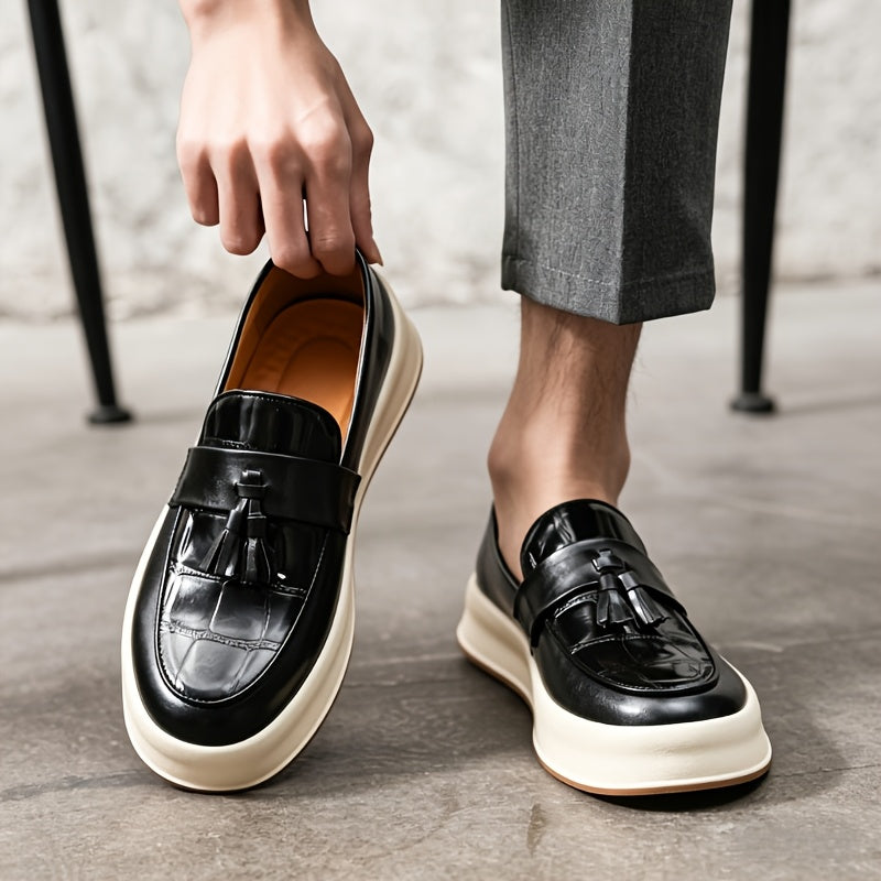 Men's Business Casual PU Loafers with Tassel, Non-Slip Durable Shoes