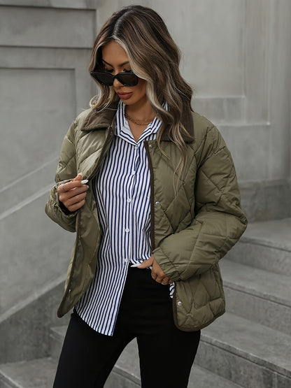 Ռոմբուսաձև նախշերով կանացի նորաձև վերնաշապիկ, օձիքով միահյուսված միաշերտ կարճ վերարկու, ձմեռ 2024, նորույթ, կոնտրաստային զարդանախշ, փոքր չափսի բաճկոն, նորաձև տաք, առօրյա վերնազգեստ, բարձր գնահատականներ ստացած