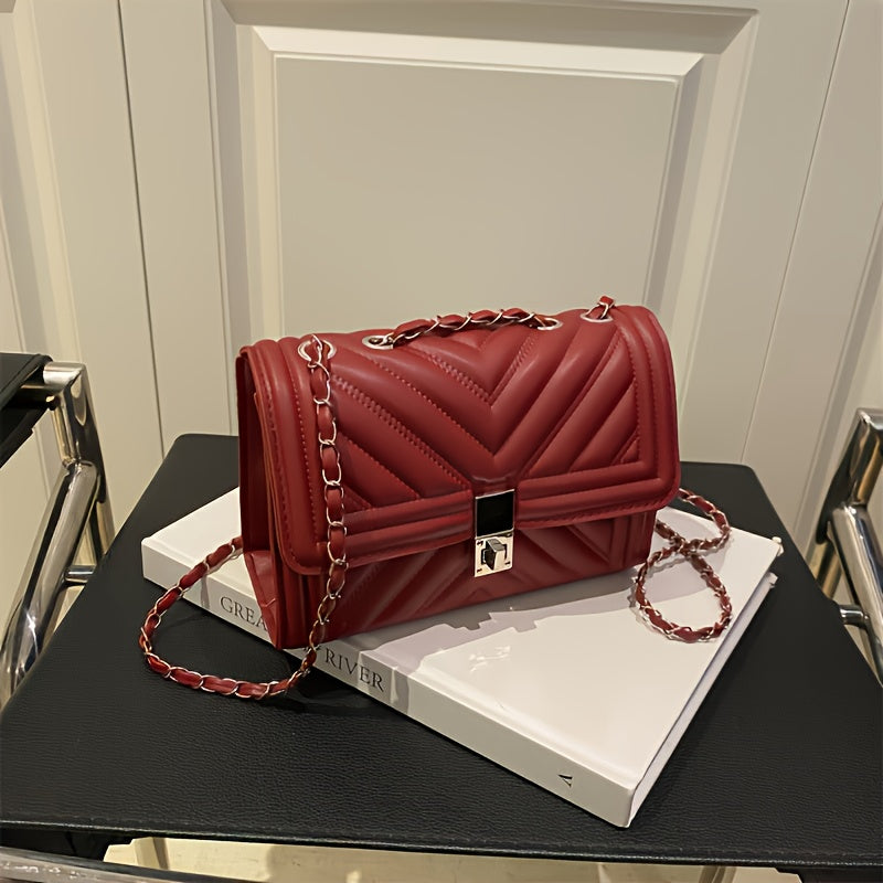 PU Material Women'Chain Crossbody Bag - Available in Five Colors, Elegant Shoulder Bag Suitable for Daily and Formal Occasions, Secure Buckle Design, Fashionable Chain Texture Style, Luxurious Texture Structure,must-have for