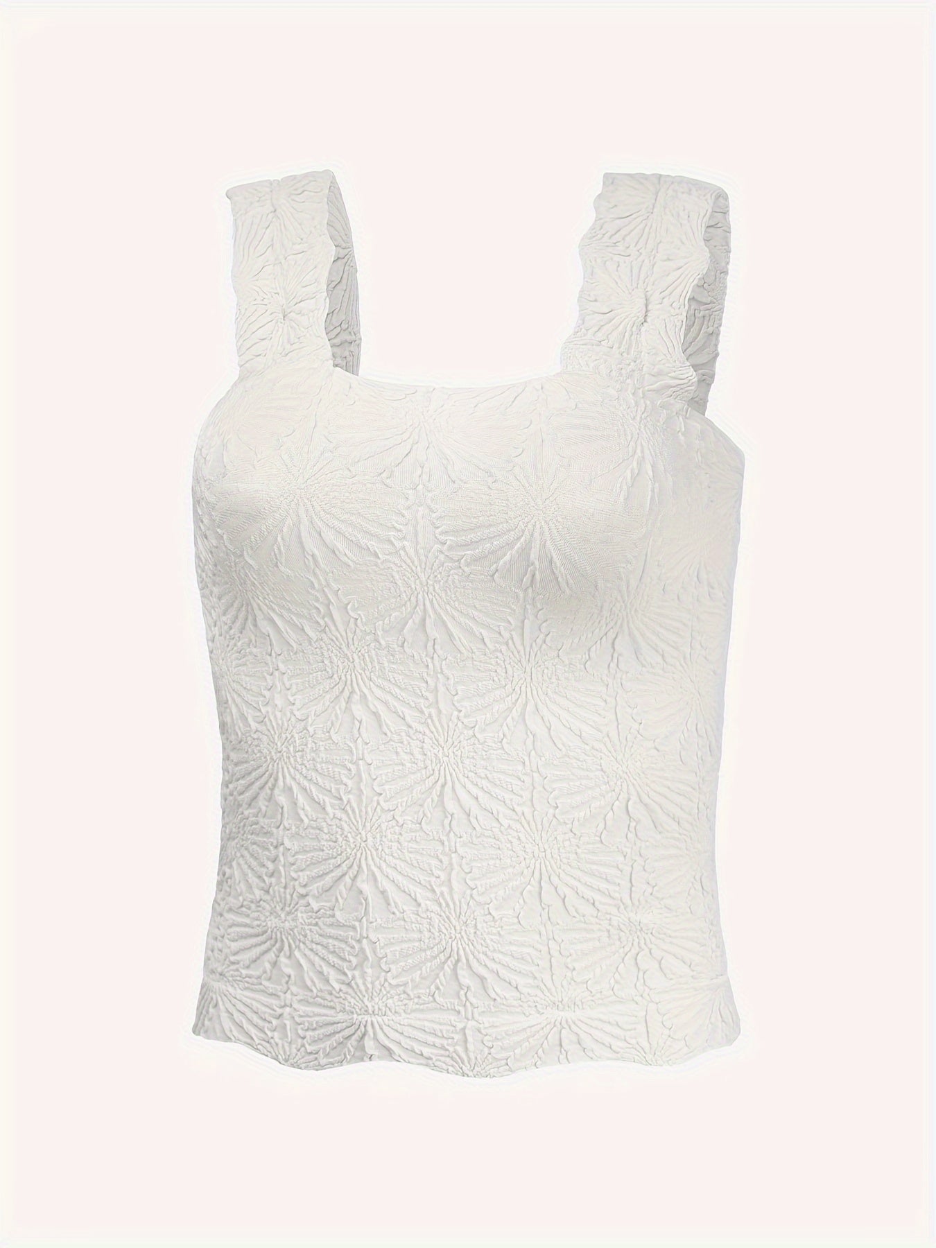 Women's Fashion Cami Tank Top With Jacquard Floral, Wide Shoulder Strap Square Neck Tank Top, Women's Activewear