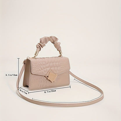 Նորաձև կոկորդիլոսի նախշերով ուսի պայուսակ, վերևից և ծակոտկեն բռնակով քառակուսի դրամապանակ կանանց համար, միագույն հյուսվածքային պայուսակ